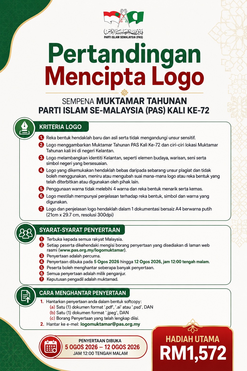 Poster Pertandingan Cipta Logo Muktamar PAS Kali Ke-72